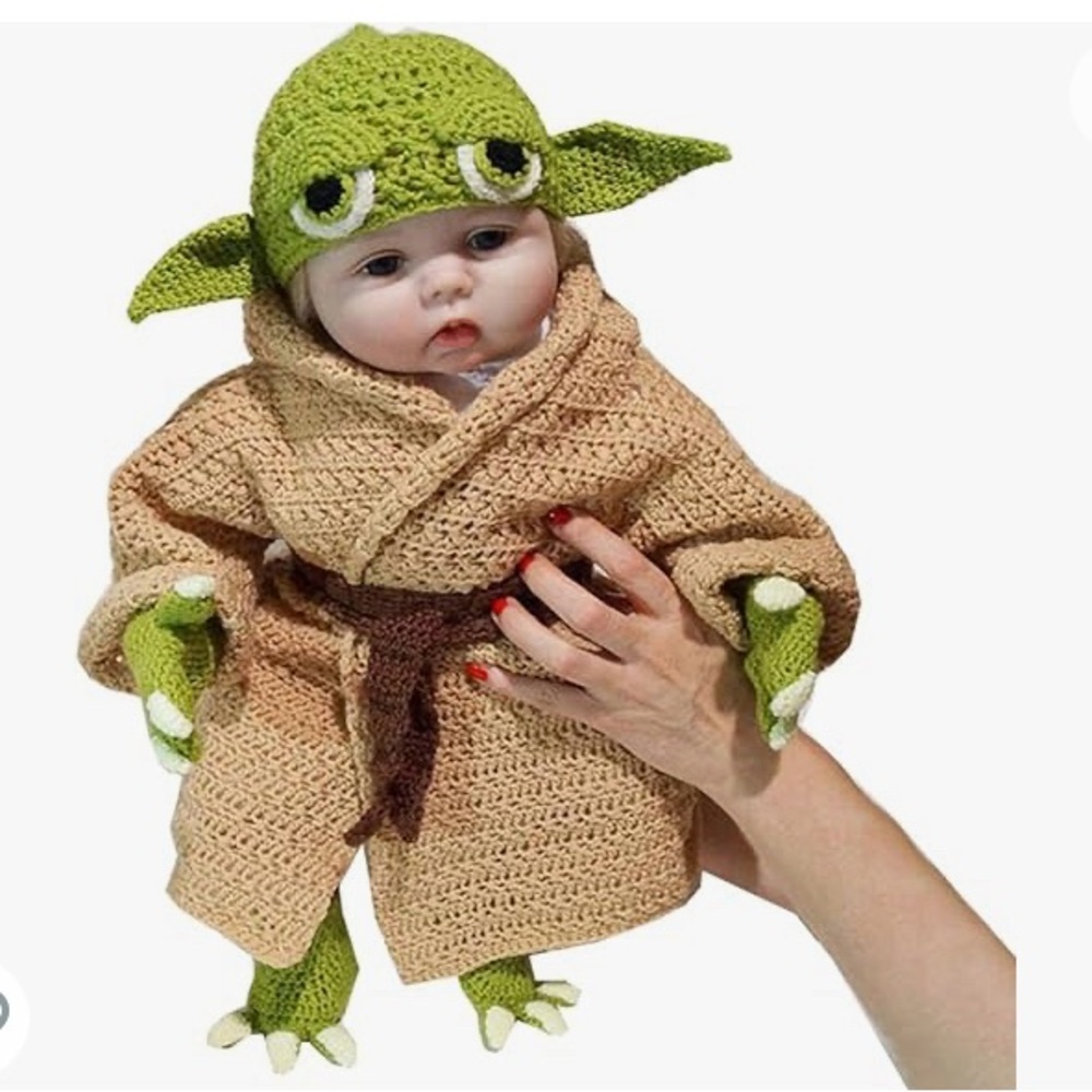 Baby Yoda Halloween Costume size 0-6 months. Worn one time. New without tags.